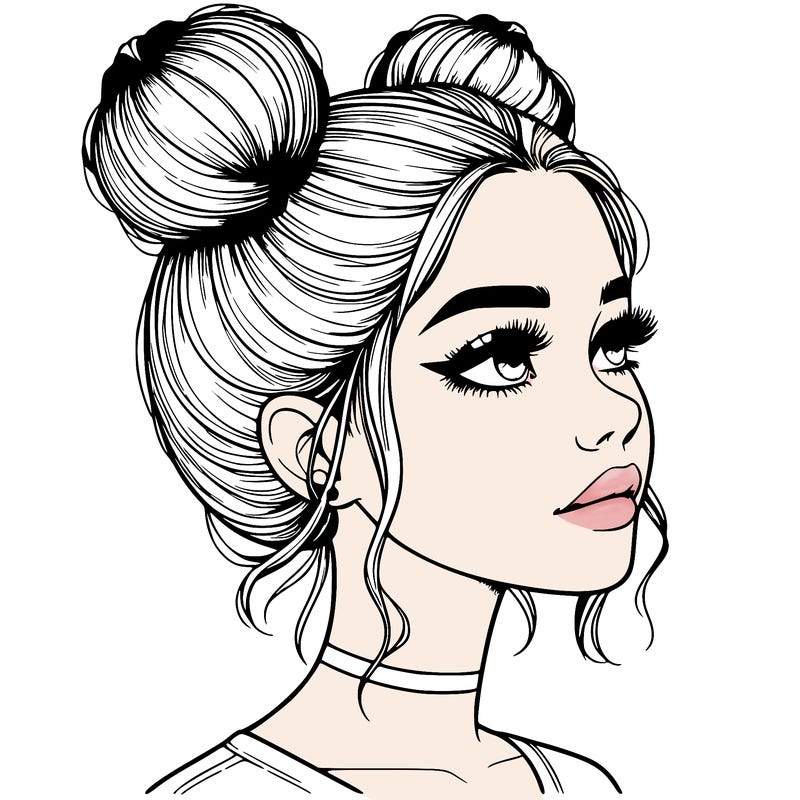 realistic girl with buns on the top of her head