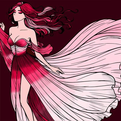 realistic woman in dress flowing the the wind