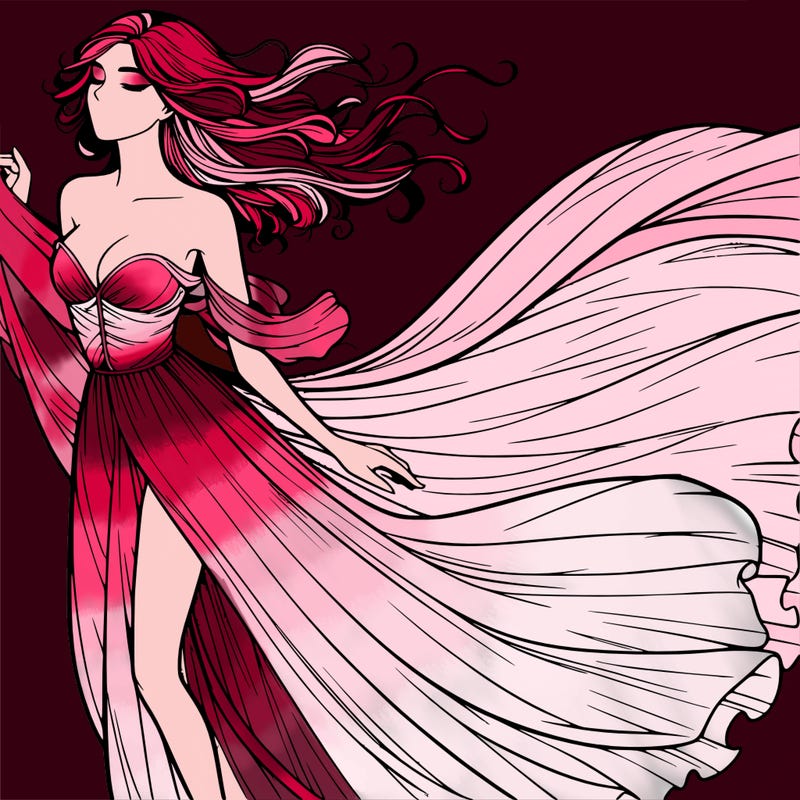 realistic woman in dress flowing the the wind