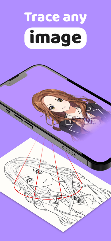 Smartphone projecting an anime character onto paper for AR tracing