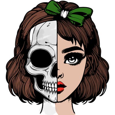 realistic girl with half skull mask