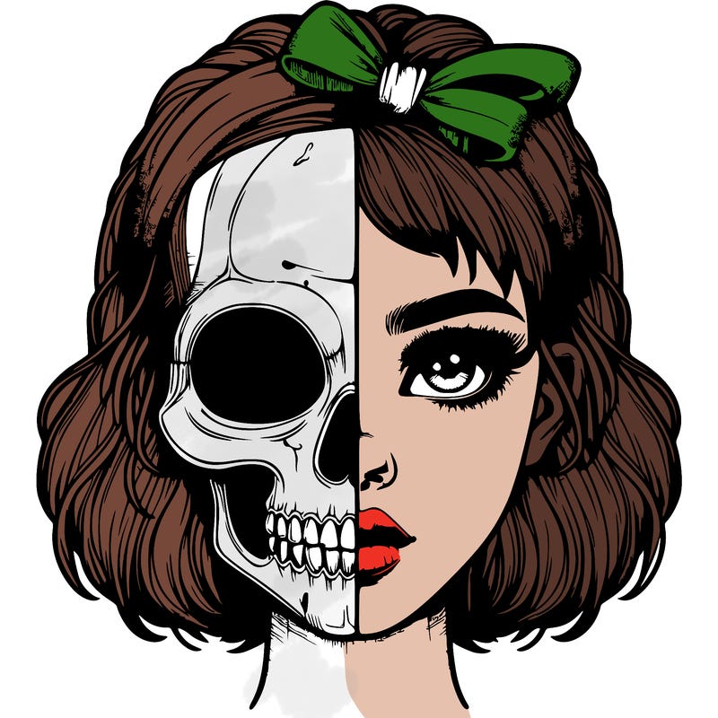 realistic girl with half skull mask