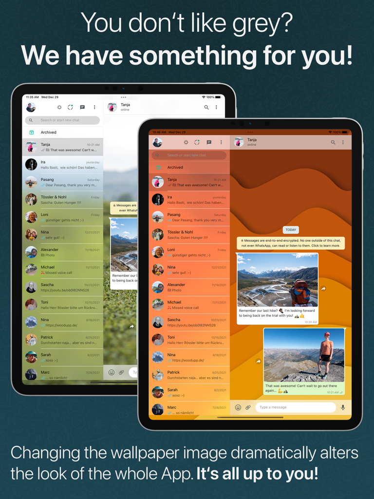 Benutzerdefinierte Hintergrundthemen für ChatMate für WhatsApp auf dem iPad