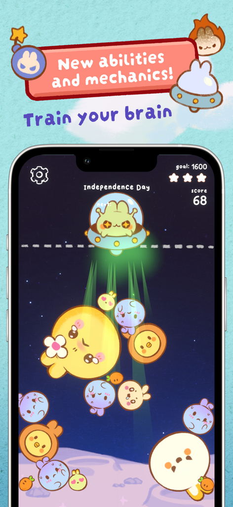 Pop Pop Bunny! Merge Game - Cute bunnies merging in a space themed puzzle level with a UFO mechanic in Pop Pop Bunny
