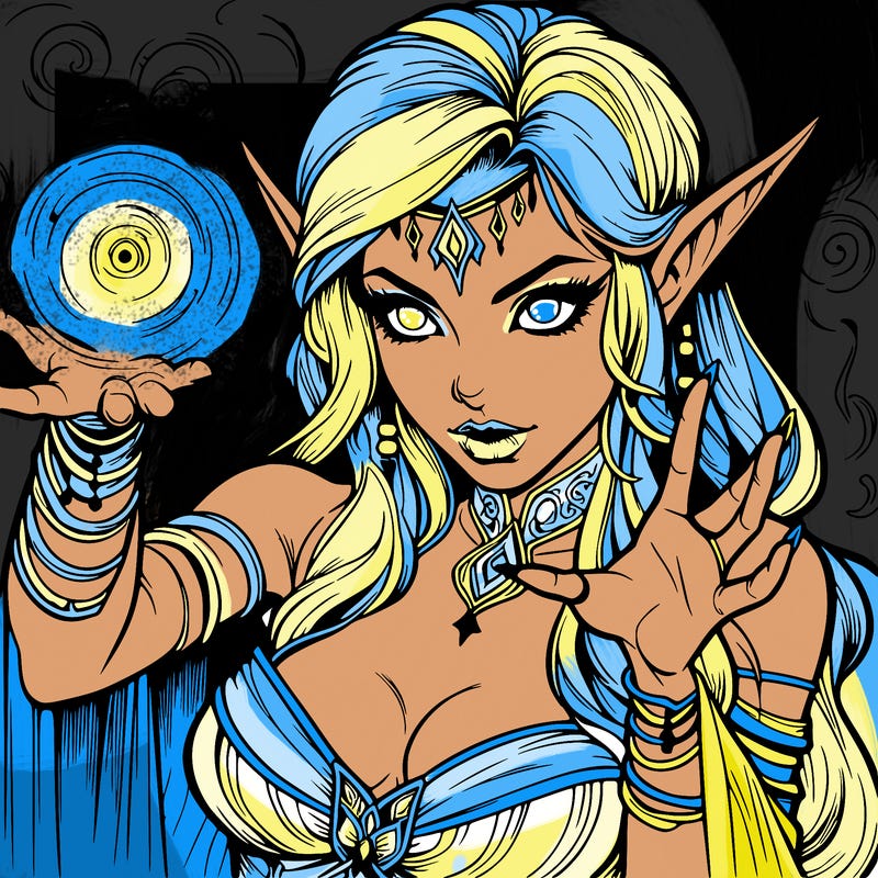 realistic scary beautiful elf sorceress casting spell