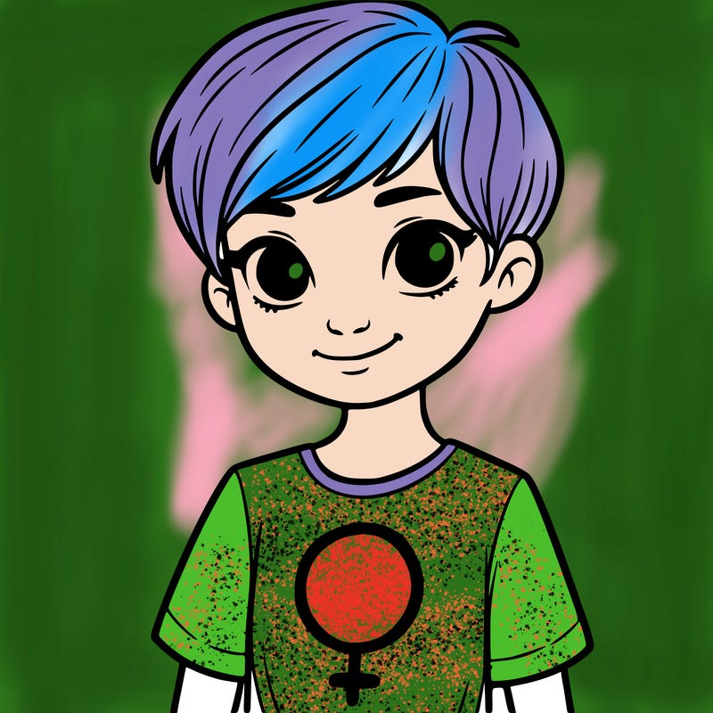 girl with pixie cut and feminist shirt