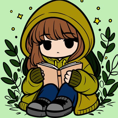 girl in oversized hoodie reading a book