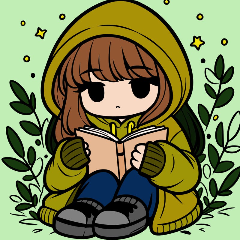 girl in oversized hoodie reading a book