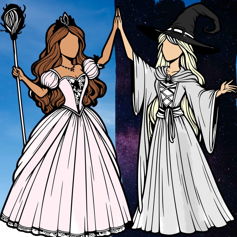 detailed realistic split of a princess and a witch