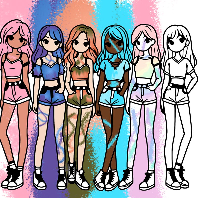 a group of girls wearing crop tops and shorts