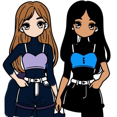 two sisters with crop tops and jean shorts and straight hair