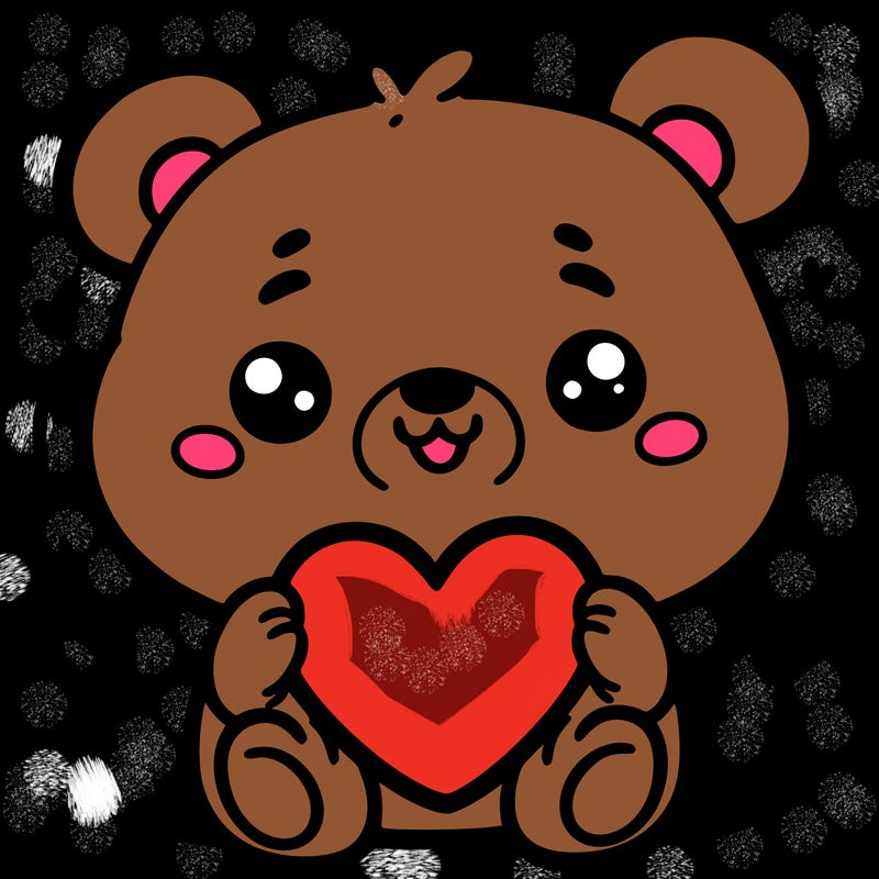 a cute bear holding a heart
