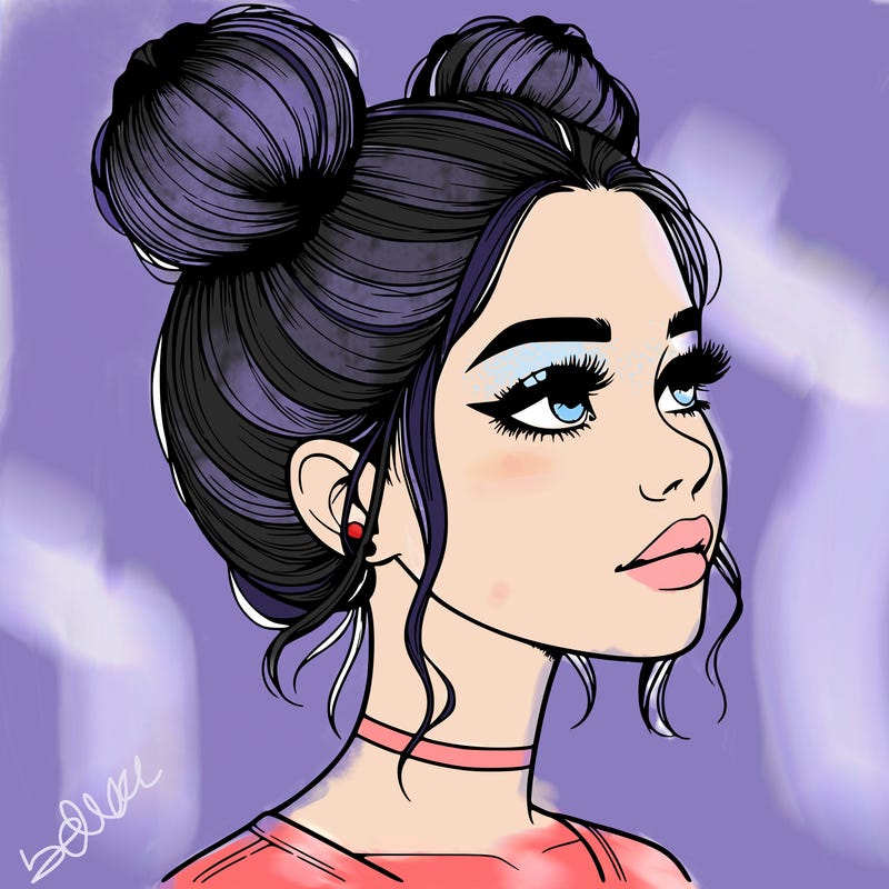 realistic girl with buns on the top of her head