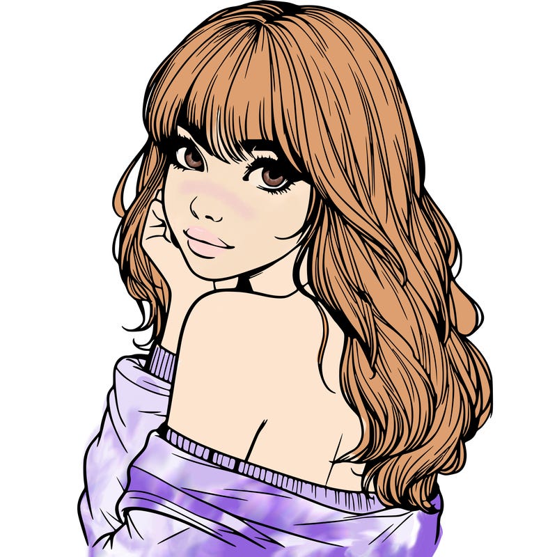 realistic girl with bangs looking over her shoulder