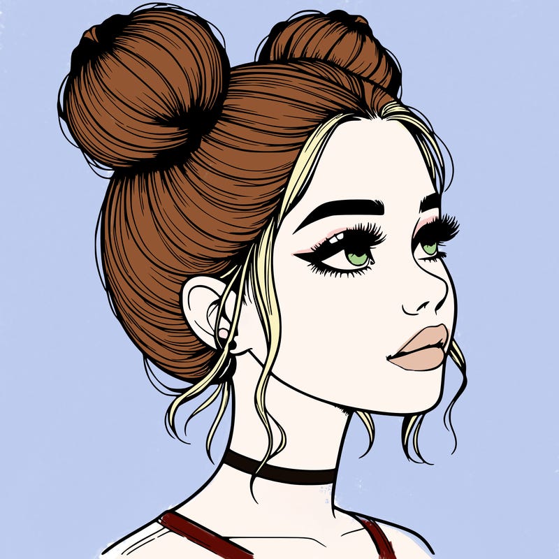 realistic girl with buns on the top of her head
