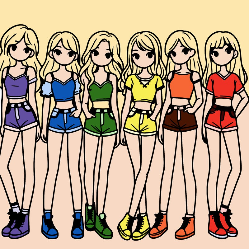 a group of girls wearing crop tops and shorts