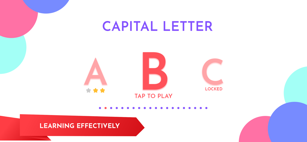 Slate Tracing Alphabets Number - Pantalla de selección de letras mayúsculas con las letras A, B y C en la aplicación Slate Tracing