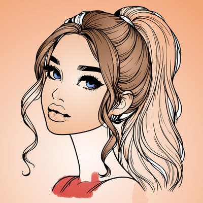 realistic girl with a ponytail on her hair and lips