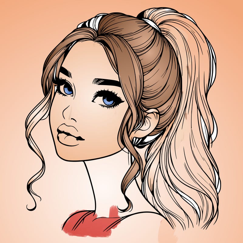 realistic girl with a ponytail on her hair and lips