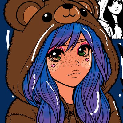 realistic girl in a bear hoodie