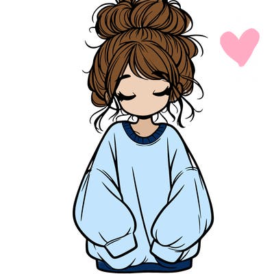 girl with baggy sweatshirt and messy bun