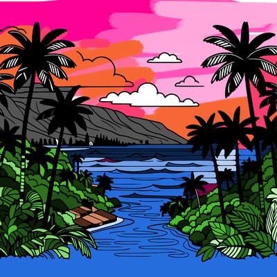 view of the ocean in hawaii lots of palm trees and beautiful view