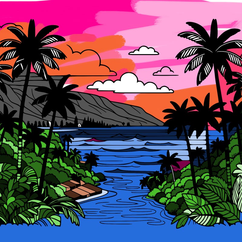 view of the ocean in hawaii lots of palm trees and beautiful view