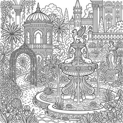 Step into a world of elegance and intricate beauty with this palace gardens coloring page designed for teens. Discover majestic fountains, ornate gazebos, and lush flora waiting for your creative touch.