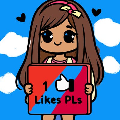 girl holding a sign saying 10 likes pls