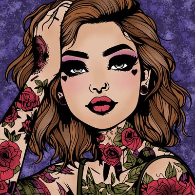realistic girl with tattoos all over