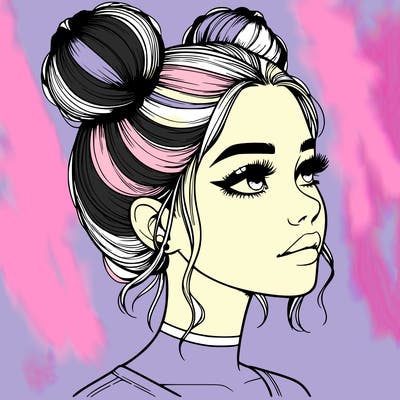 realistic girl with buns on the top of her head