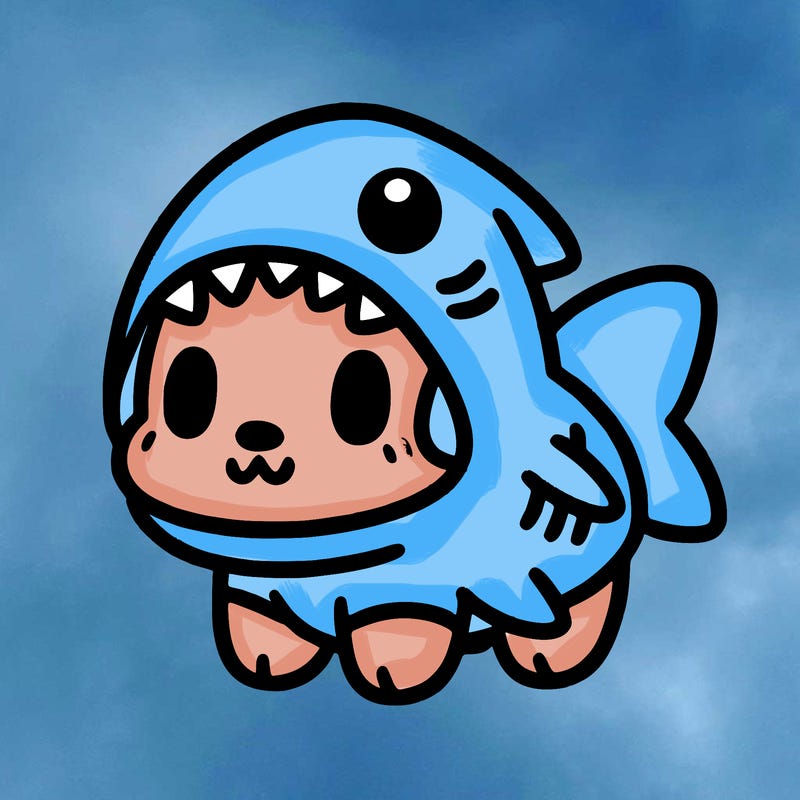 cute dog wearing a shark costume