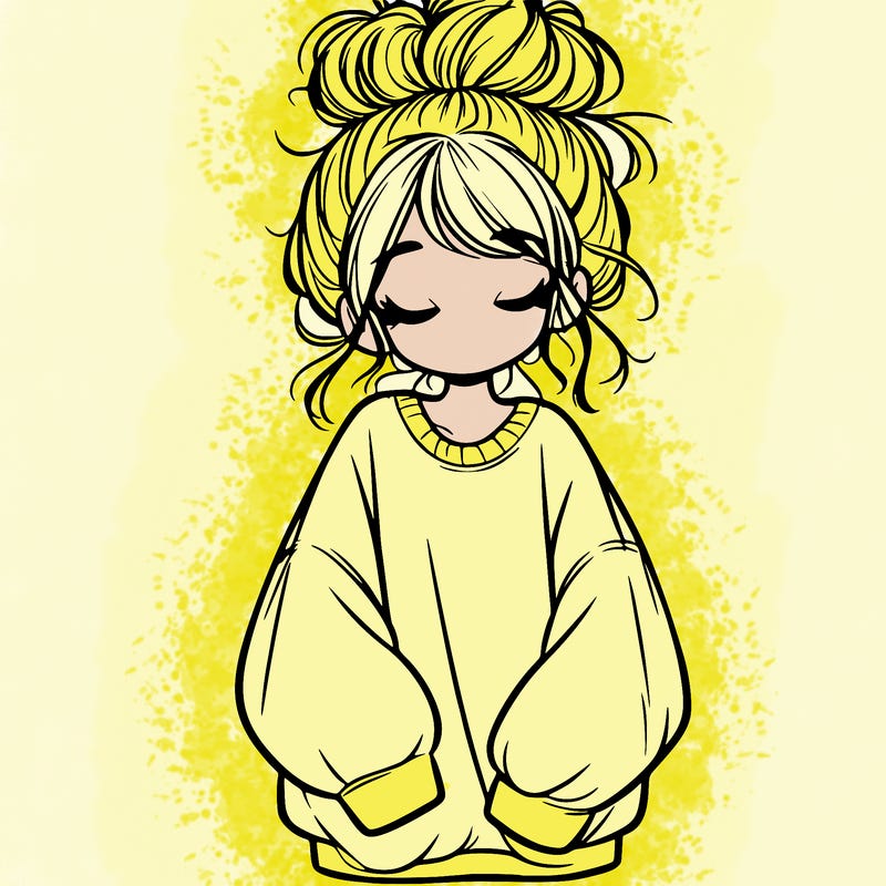 girl with baggy sweatshirt and messy bun