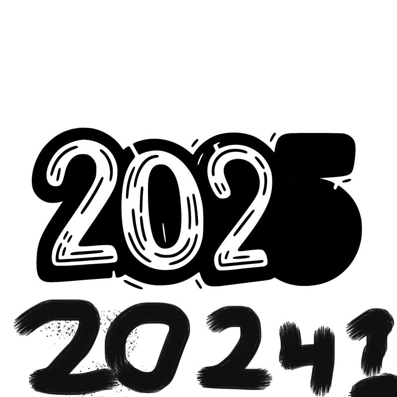 one line scrawled numbers sketch design “2025”