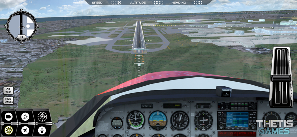 Flight Simulator FlyWings 2017 - First person cockpit view of an airplane approaching a runway with detailed instruments