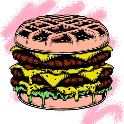 realistic waffle burger