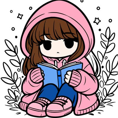 girl in oversized hoodie reading a book