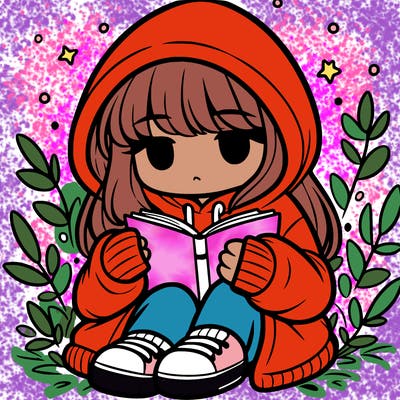 girl in oversized hoodie reading a book