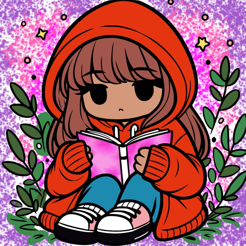 girl in oversized hoodie reading a book