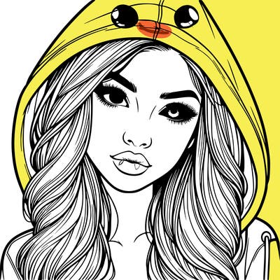 realistic beautiful girl with a hood on