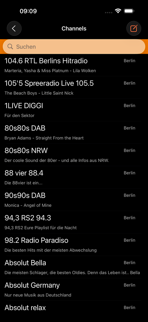 Companion for Bose SoundTouch - A list of radio channels and a search bar in the Companion for Bose SoundTouch app interface