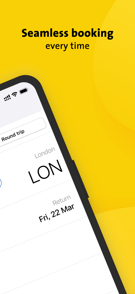 Cleartrip ME | Flight & Hotel - Cleartrip app interface displaying a round trip flight booking to London with a seamless user experience