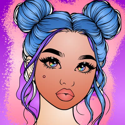 realistic girl with two buns on her hair and lips