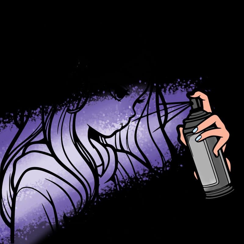 a realistic girl spray painting