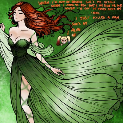 realistic woman in dress flowing the the wind