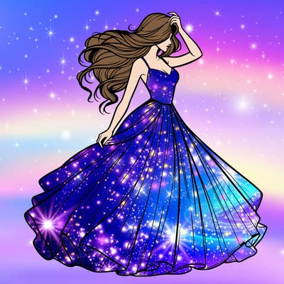 realistic woman with dress flowing in the wind