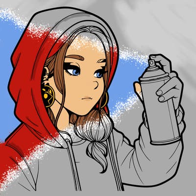 a realistic girl, spray painting