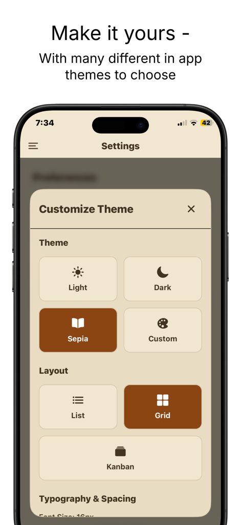 Note Pad+ - Note Pad plus app interface showing theme and layout customization options
