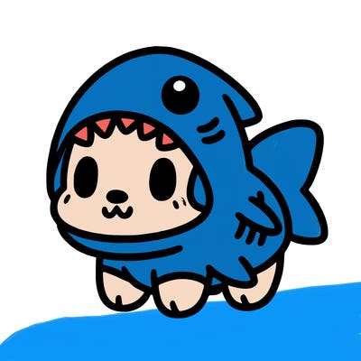cute dog wearing a shark costume
