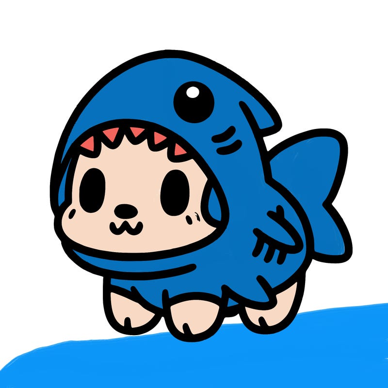 cute dog wearing a shark costume